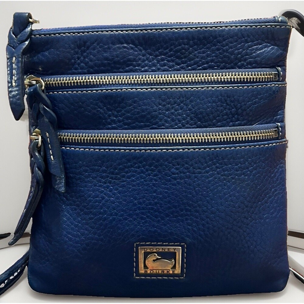Dooney & Bourke Blue Pebble Leather North South Triple Zip Crossbody Bag *Read